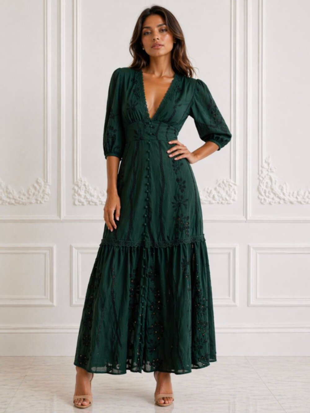 Large "Emerson" Emerald Green Eyelet Dress